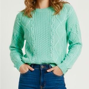 Topshop Angora Blend Cable Knit Sweater Mint Green Cozy Women’s 0 XS